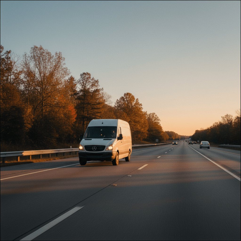 Cargo van on dedicated transport route
