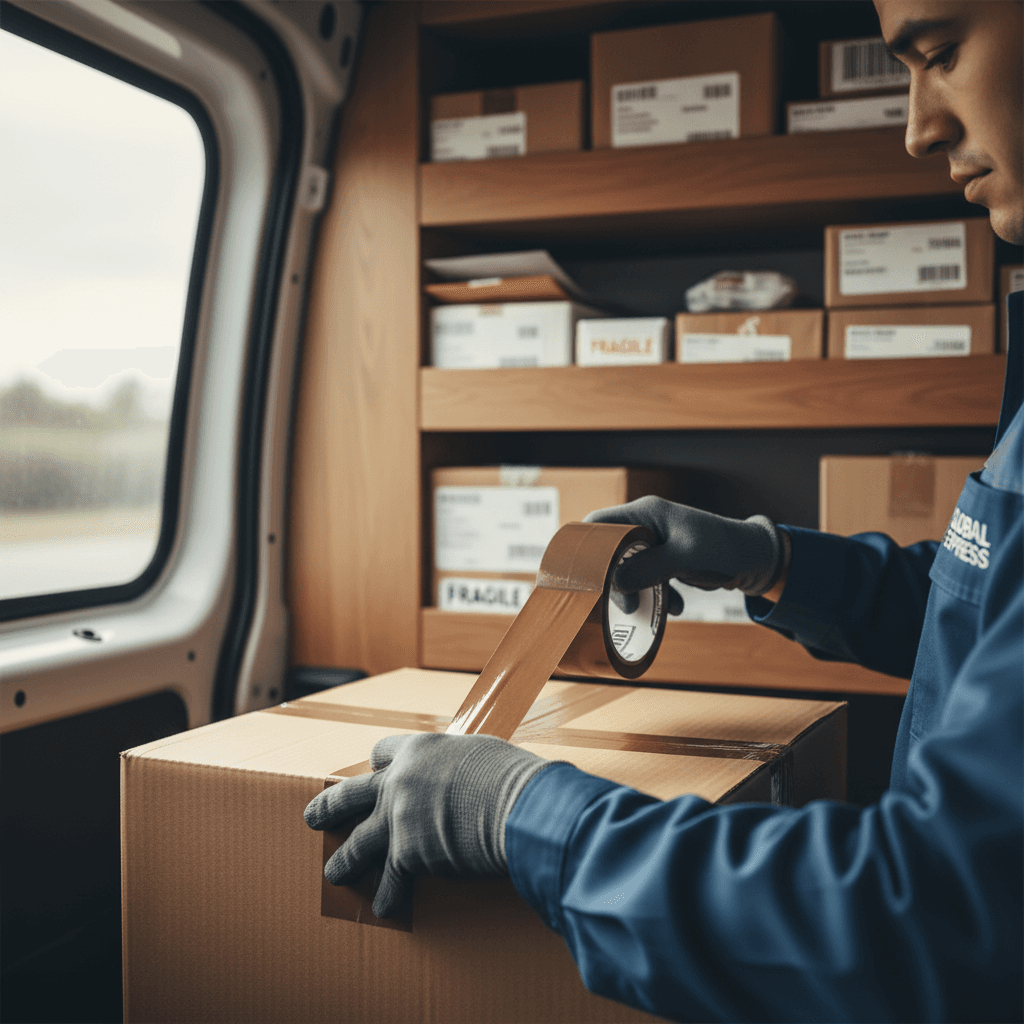 Expedited cargo van loaded with organized commercial freight ready for immediate dispatch