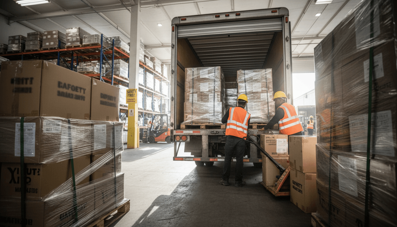 Professional loading of palletized freight into a cargo van